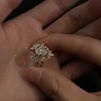 Set Cincin Tumpuk HJ173 Oval Center CZ Marquise Crystal Cluster Floral Engagement Band, Cincin Wanita Mewah Nan Anggun
