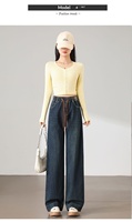 Jeans décontractés de haute qualité pour femmes grandes tailles, délavés, anti-plis, anti-décoloration, coupe slim avec décor en corde tressée