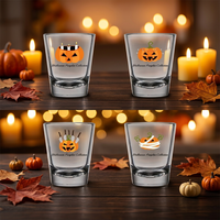 Ensemble de verres à shot en verre transparent à base épaisse, thème Halloween festif, motif citrouille, 1,5 oz, pour Tequila et Vodka