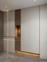 Meuble d'entrée moderne en bois avec éclairage LED à détecteur, étagère à chaussures modulaire pour entrées sombres, idéal pour une ambiance accueillante |   Armoire à chaussures |   Entrée
