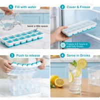 Bac à glaçons en silicone sans BPA personnalisé par Waker Manufacturer, lot de 4, avec bac de rangement pour congélateur, lot de 4, 48 cubes, bac à glaçons en silicone