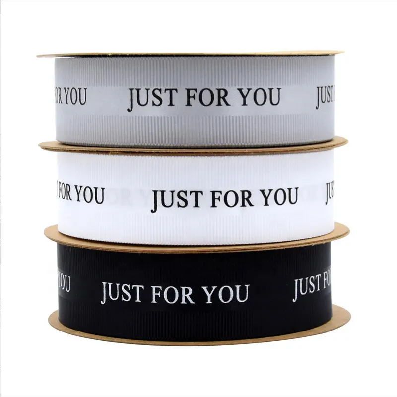 Middle Polyester Side Grosgrain Just For You Custom Printed Satin Ribbon With Logo Wholesale Clothing Boxes Gifts Packing