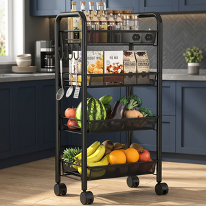 Four Tier Metal <b>Storage</b> <b>Cart</b> With Wheels For Kitchen Organization 50x40x30cm Minimalist Design Standing Type - Product Image 4
