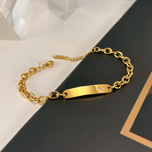 Personalize <b>Bracelet</b> Custom Name Engraving Non Tarnish Fading Gold Blank Charm Stainless Steel Adjustable <b>Bracelet</b> With CZ - Product Image 3