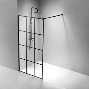Paroi de douche moderne en verre trempé <span class=keywords><strong>noir</strong></span> à <span class=keywords><strong>grille</strong></span> de 8 mm d'épaisseur, en forme de L, avec fonction de nettoyage facile - Product Image 2