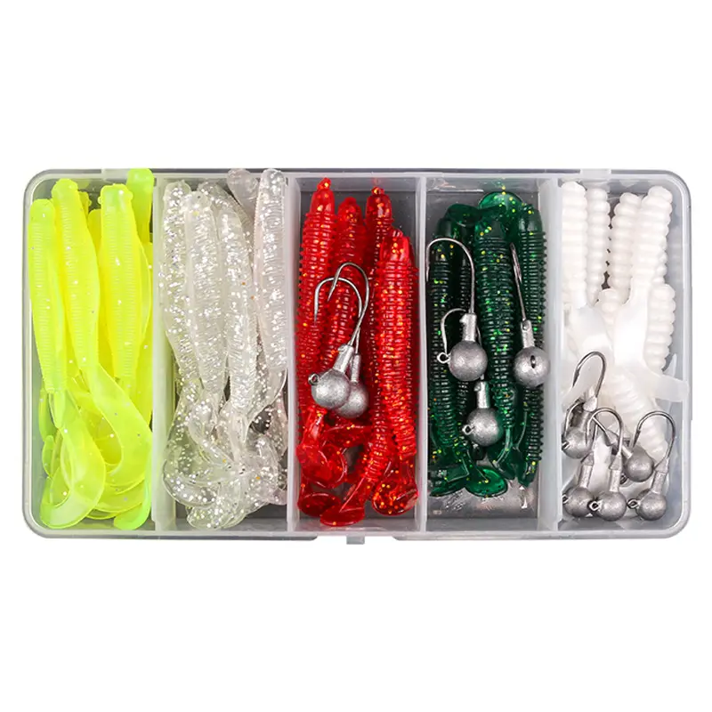 61Pcs/Box- 31Pcs/Box Artificial Plastic Fishing Baits Soft Fishing Lures Jig Head Hook Tackle Set Kit