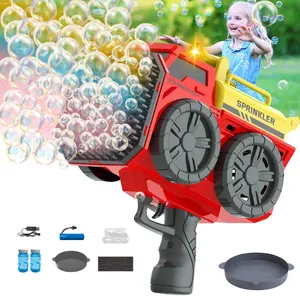 EPT Pistola de bolhas para crianças, brinquedo portátil com luzes LED para uso ao ar livre, com 139 furos, desenho de carro, máquina de soprador e atirador de bolhas