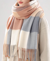 Écharpe en cachemire à carreaux personnalisée, écharpe-couverture à carreaux surdimensionnée, écharpes d'hiver douces et chaudes pour femmes, longues franges à pompons, OEM ODM