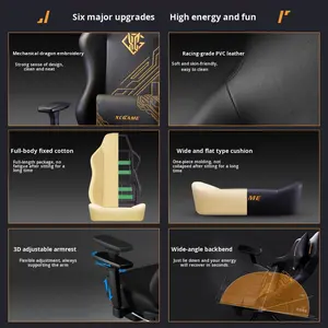 Chaise de jeu en cuir synthétique de qualité supérieure, pivotante à 360 degrés, hauteur réglable, inclinable manuellement, ergonomique, dossier haut, 4 positions - Product Image 3