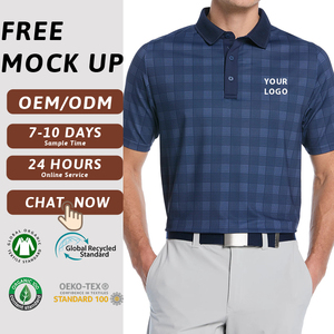 <span class=keywords><strong>Camiseta</strong></span> Polo de Golf a Cuadros Chevron Azul Marino Personalizada OEM para Hombre, <span class=keywords><strong>Camiseta</strong></span> Deportiva Transpirable de Alto Rendimiento, Fabricante de Camisetas al por Mayor - Product Image 1