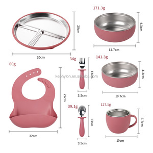 Ensemble de vaisselle pour bébé en silicone réutilisable et écologique, ensemble d'alimentation pour bébé en forme d'éléphant, conçu pour les enfants - Product Image 1