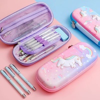 Étui à crayons 3D licorne mignon en EVA, étanche, antichoc, anti-poussière, avec logo personnalisé pour l'école, le bureau et les voyages