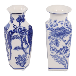 Vaso in ceramica Chinoiserie blu e bianco con disegno floreale e uccelli per decorare la casa, soggiorno e camera da letto - Product Image 4