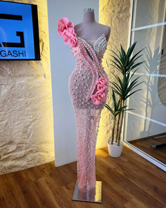 ชุดราตรีทรงเมอร์เมดประดับคริสตัลสีชมพูหรูหรา รุ่น LM A795 ตกแต่งด้วยพู่ห้อย ไหล่ข้างเดียว เหมาะสำหรับงานเลี้ยงหรืองานแต่งงาน - Product Image 6