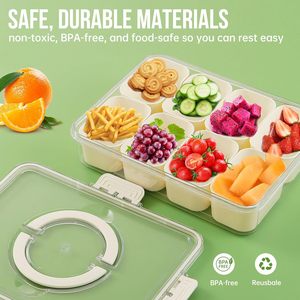 Contenedor portátil de plástico para almacenamiento de especias, caja de almacenamiento de aperitivos, bandeja transparente para servir dividida con tapa y Asa - Product Image 4