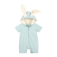 Groothandel baby zomer outfits met konijnenoren, hooded kleding, rompers, zacht katoen, korte mouwen, newborn baby jongens meisjes kleding