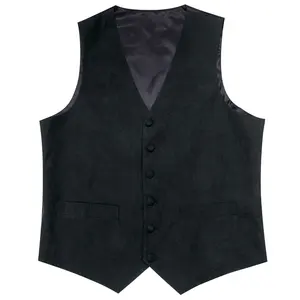 LELE Men's V-Neck Suit Vest Slim Fit Dress 6 Button Black Plain Vest Waistcoat