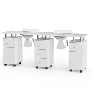 Double Manicure Table With 2 Electric Dust Collectors and Wrist Rest &amp; Drawers &amp; Cabinets &amp; Open Spaces <strong>Nail</strong> <strong>Tech</strong> <strong>Desk</strong> - Product Image 5