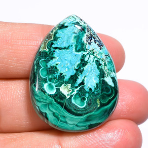 Par de Cabujones de Piedras Preciosas Naturales Sueltas - Cuentas de Piedra de Crisocola y Malaquita Certificadas por Terceros Sin Tratamientos Tamaño Personalizable - Product Image 2