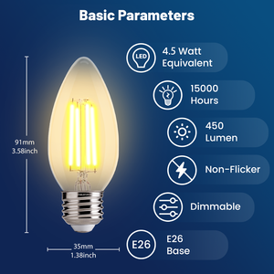 Nhà máy trực tiếp 4.5W B11 E12 E26 dẫn bóng nến 450 lumen <span class=keywords><strong>Dimmable</strong></span> cho nhà Bar Đèn chùm cho UL T20 2200K/2700K/3000K/<span class=keywords><strong>5000K</strong></span> - Product Image 2