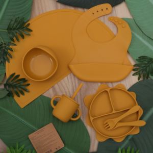 Bavoirs écologiques sans BPA, ensemble de vaisselle en silicone pour enfants, assiette adaptée aux bébés, bol, cuillère, fourchette, ensemble de sevrage pour bébés - Product Image 6