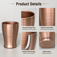 304 RVS dubbelwandige beker met horizontale ribbels, luxe metalen tumbler voor restaurants, hotels en bars, groothandel