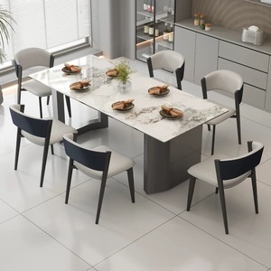 Mesa de Comedor de Diseño Italiano de Lujo con Cubierta de Piedra Sinterizada y Base de Metal Asimétrica para Muebles de Alta Gama para el Hogar - Product Image 6