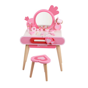 MUWANTU - Tocador de Maquillaje de Madera Rosa para Niñas, Juguete de Disfraces, Juguete Educativo Preescolar de Cosméticos de Madera - Product Image 1