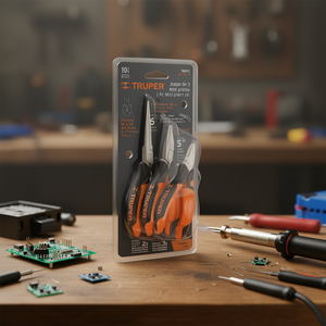 Truper 3-Piece Mini <b>Plier</b> <b>Set</b> With Orange Soft Grip Handles, Chrome Vanadium Steel, Needle Nose Design, 5-Inch Jaw Length, Indus - Product Image 2