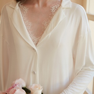 <span class=keywords><strong>Camicia</strong></span> <span class=keywords><strong>da</strong></span> <span class=keywords><strong>Notte</strong></span> Sexy in Stile Francese per Donna, Bianca, in <span class=keywords><strong>Modal</strong></span>, Stampata, Traspirante, Termica, Casual, Estiva, Primaverile, Tessuta, a Maniche Lunghe - Product Image 4