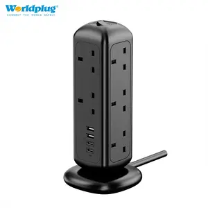 Worldplug Nouveau design 35W Charge rapide Bureau 11 Voies Extension Cube Socket Multi UK Power Strip Tower avec Port USB Type-C