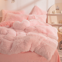 Housse de couette douce en fausse fourrure pour lit King/Queen, ensemble de literie de luxe en gros, ensemble de literie d'hiver en peluche moelleuse, drap rose en peluche
