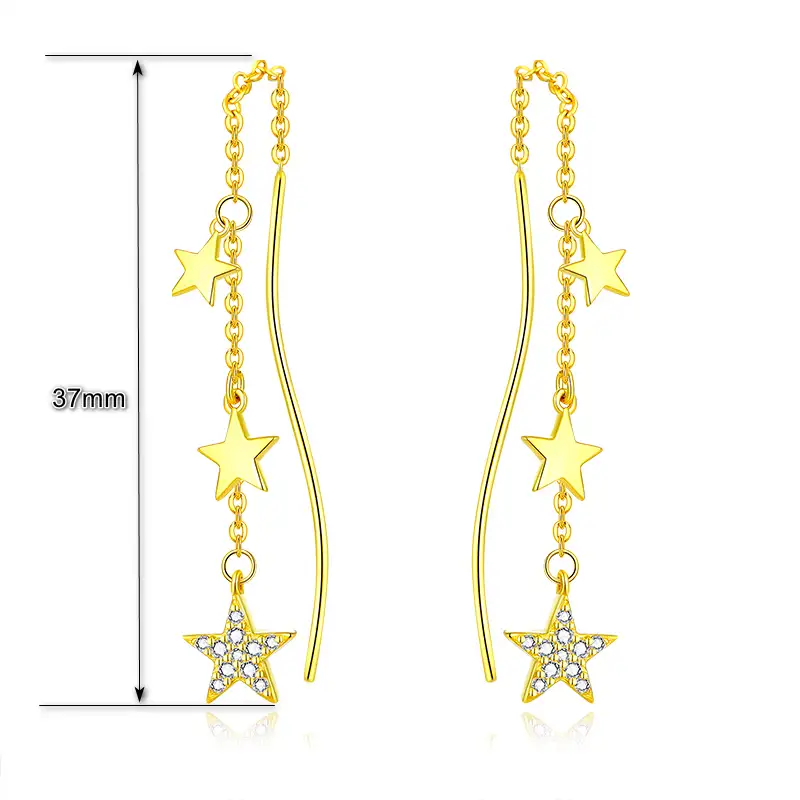 18k قرط ذهبي ترصيع العصرية 2021 أحدث تصميم قطرة سلسلة طويلة القرط للنساء مجوهرات القرط مع النجوم