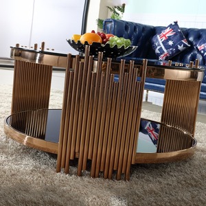 Mesa de Centro Personalizable de Acero Inoxidable de Lujo Moderno con Acabado Dorado y Tapa de Vidrio, Diferentes Tamaños para Sala de Estar, Muebles para el Hogar - Product Image 6