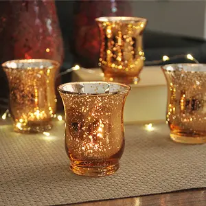 Bán Buôn Nhà Trang Trí Bộ 12 Mạ Điện Khắc Hình Học Vàng Vàng Vàng Nến Chủ Rỗng Tealight Nến Lọ