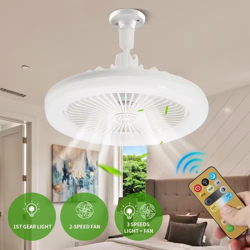 Modern 3 Color Dimming Room Hotel Desk 360 Rotating Mini Fan Lamp Led Ceiling Light with Fan and Remote Control for Bedroom