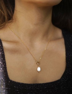 Dainty meilleur ami collier de perles d'eau douce femmes charme plaqué or 18k chaîne en acier inoxydable collier à bascule bijoux - Product Image 5