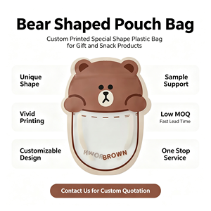 Bolsa con Forma de Oso Personalizada, Bolsa de Plástico con Cierre de Forma Especial, Bolsa de Regalo para Dulces y Bocadillos con Ventana, Diseño de Dibujos Animados - Product Image 6