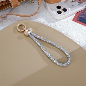 Llavero de Lujo para Coche con Cadena de Teléfono de Diamantes de Imitación Brillantes, Regalo para Chicas, Cierre de Lazo Chapado en Oro, Llavero de Muñeca de Cristal Brillante a la Moda - Product Image 5