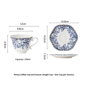 Juego de Tazas de Té de Porcelana Turca Vintage con Diseño Floral, 6.4 oz, Borde Azul y Dorado, Cerámica Ecológica para Té, Café, Espresso, Fiestas, Hogar, Bar, Cafetería - Product Image 5