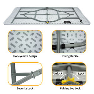 Toptan taşınabilir açık parti HDPE beyaz plastik 6ft katlanır masa kapaklı - Product Image 5