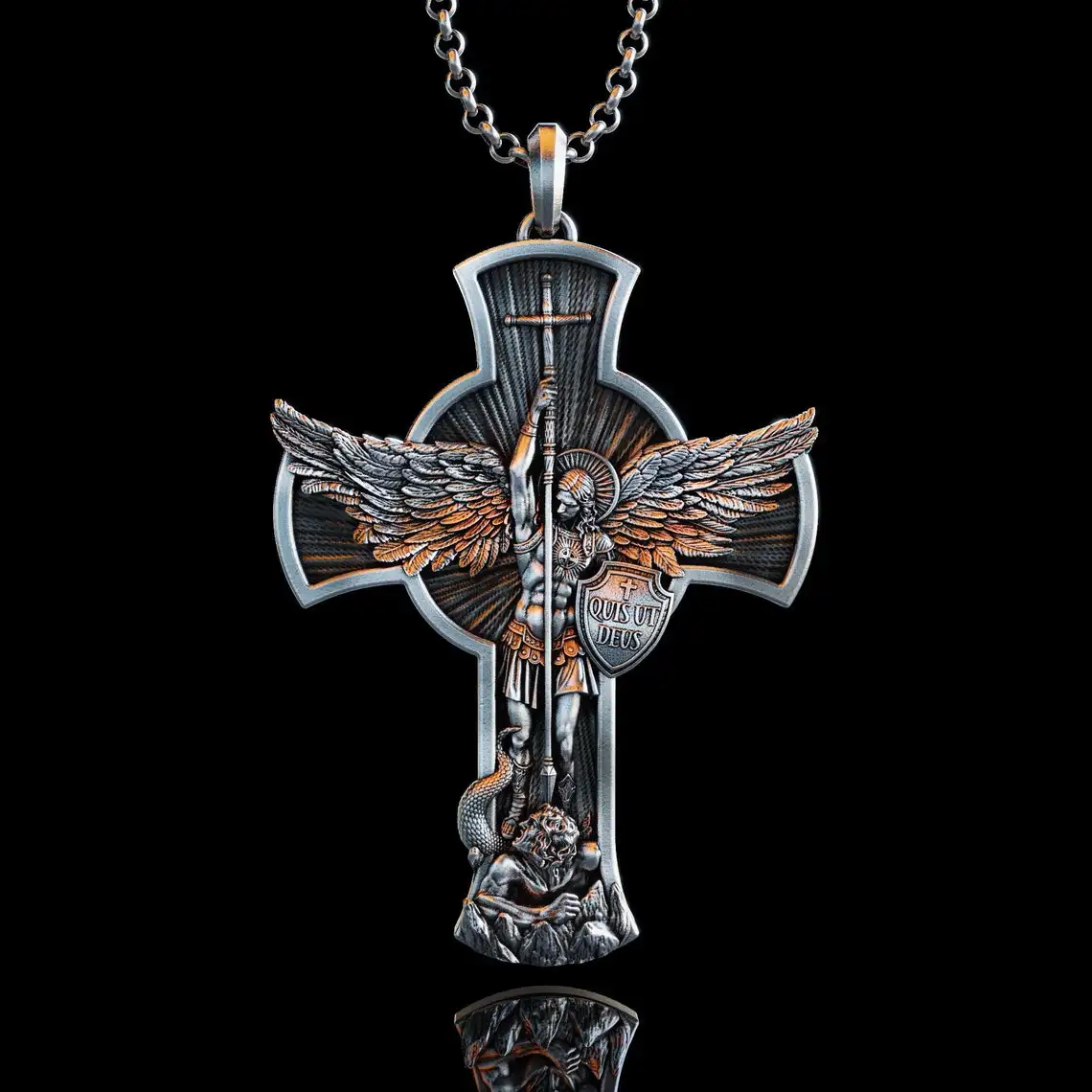 Personalized Archangel Saint Michael Necklace Orthodox Shield Archangel St. Michael Silver Pendant Religious Gift for Men