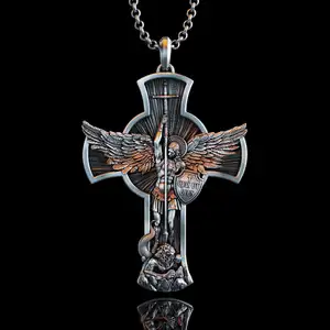 个性化大天使圣迈克尔项链东正教盾大天使圣迈克尔银吊坠男士宗教礼物