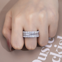 Bague de fiançailles et de mariage Messi Jewelry MSR-766 en or blanc 14 carats avec moissanite émeraude D VVS, style tennis et alliance éternité