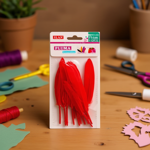 Piume rosse ILAN Pluma 11 cm per artigianato e decorazioni - Product Image 3