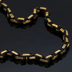 Collier chaîne mécanique à faible MOQ - Chaîne de roi viking en acier inoxydable noir et or + Bracelet byzantin, Bijoux de mode - Product Image 4