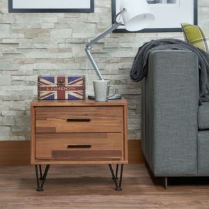 <b>Walnut</b> Finish Accent <b>Table</b> With Two Drawers And Metal Legs For Living Room Or Bedroom Use - Product Image 5