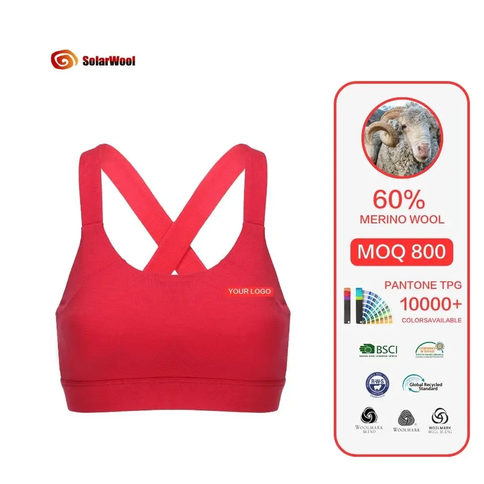 Solarwool Factory Breathable Quick Dry Womens Yoga Running Merino Wool Sports Bra