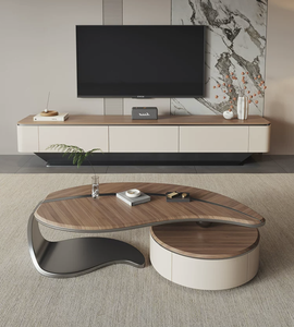 Ensemble <span class=keywords><strong>table</strong></span> <span class=keywords><strong>basse</strong></span> et meuble TV <span class=keywords><strong>en</strong></span> bois, style moderne et luxueux, avec tiroir de rangement, meubles de salon - Product Image 2