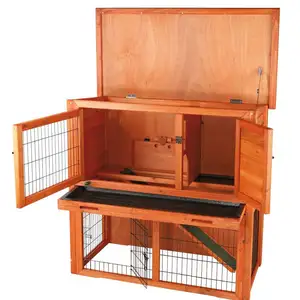 Wood Rabbit Hutch with Sloped Roof